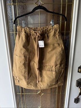 Free People Tan Utility CARMEN Midi CARGO Skirt with Rope Drawstring